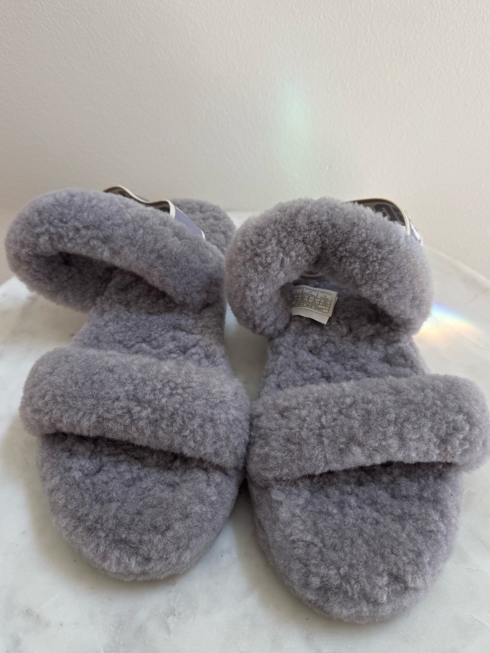 UGG Grey Fuzzy Shearling Slide Sandals
